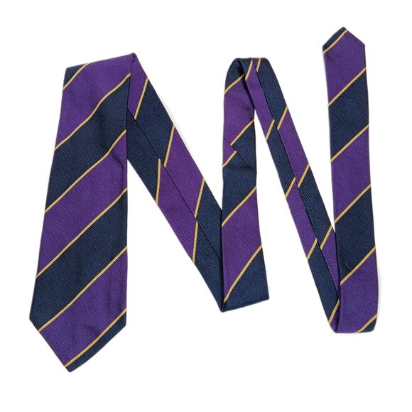 Edward Sexton Silk Repp Tie Men’s 59” Navy Purple Woven Stripe Saville Row Wide - Picture 2 of 5
